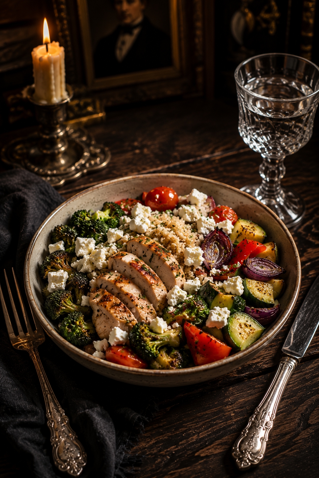 20-Minute Roasted Vegetable Bowls Chicken Feta Protein