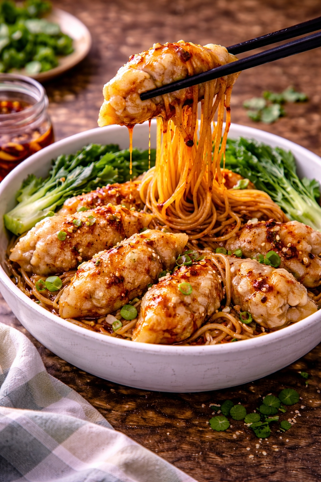 Chili Oil Dumpling Noodle Bowl