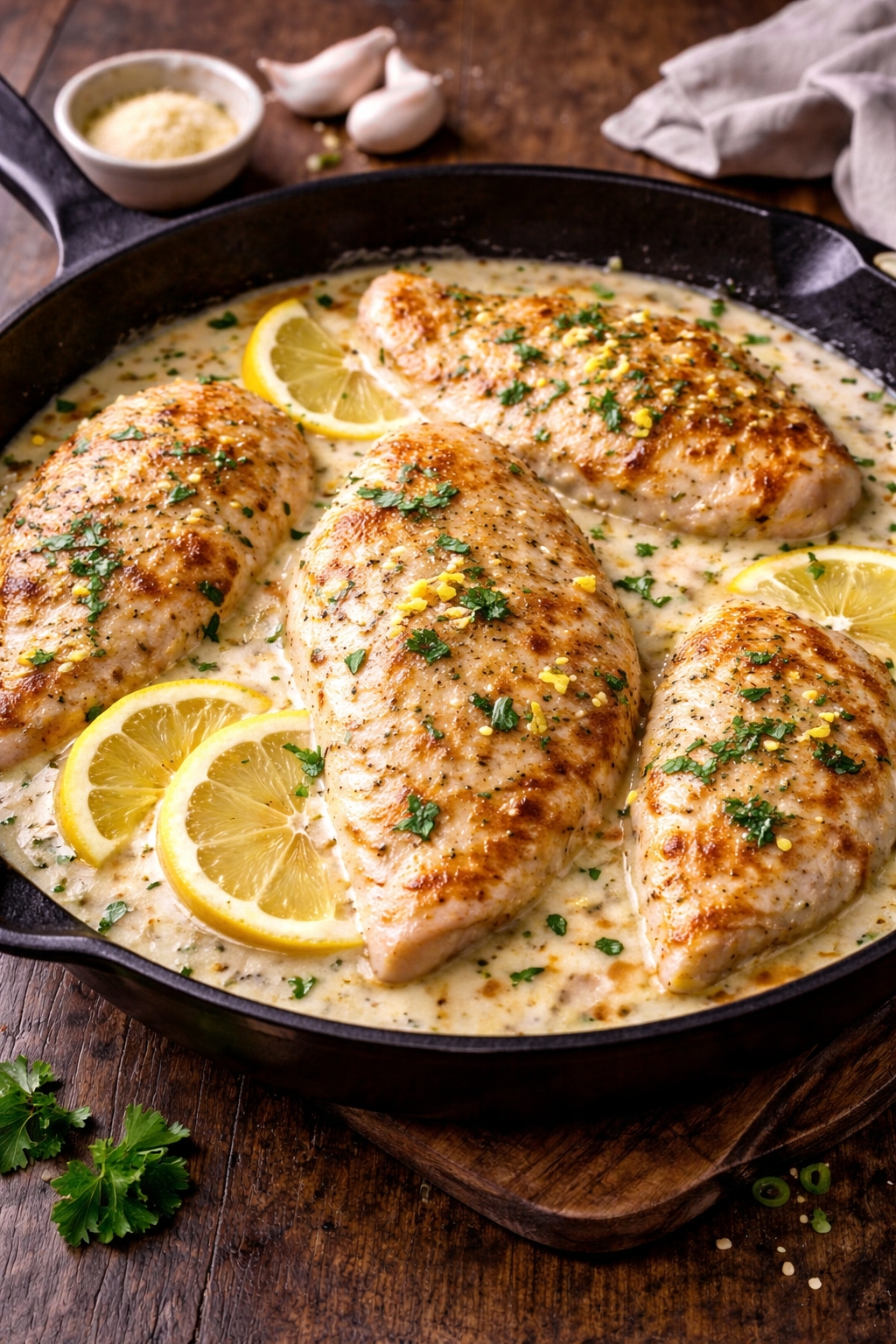 Creamy Lemon Garlic Chicken Skillet