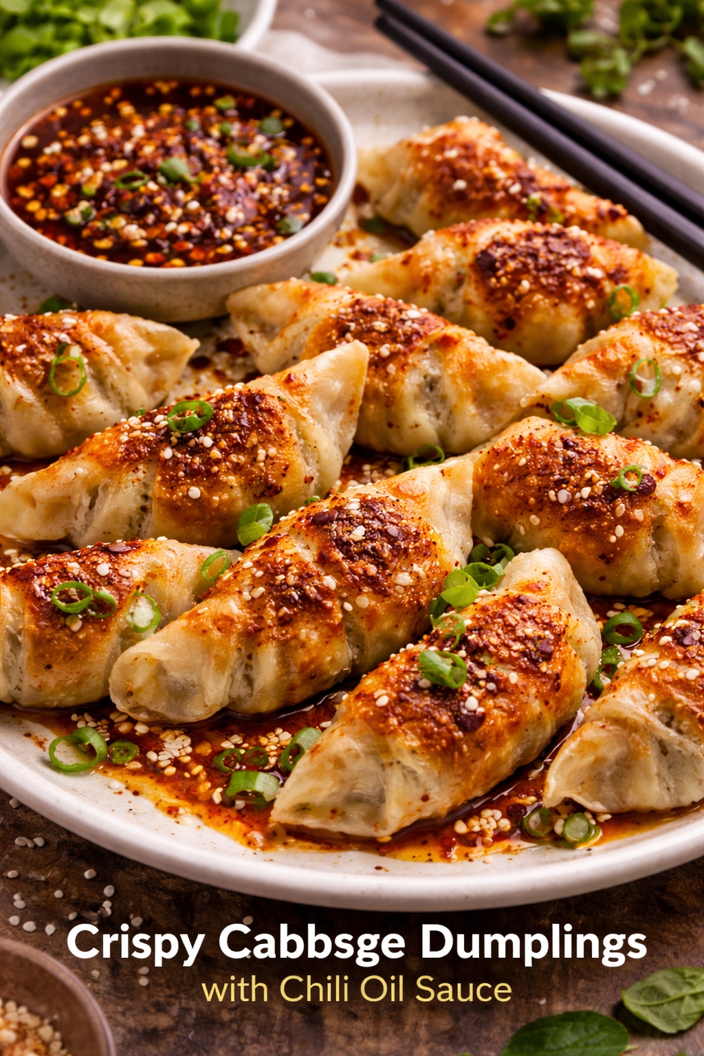 Crispy Cabbage Dumplings with Chili Oil Sauce