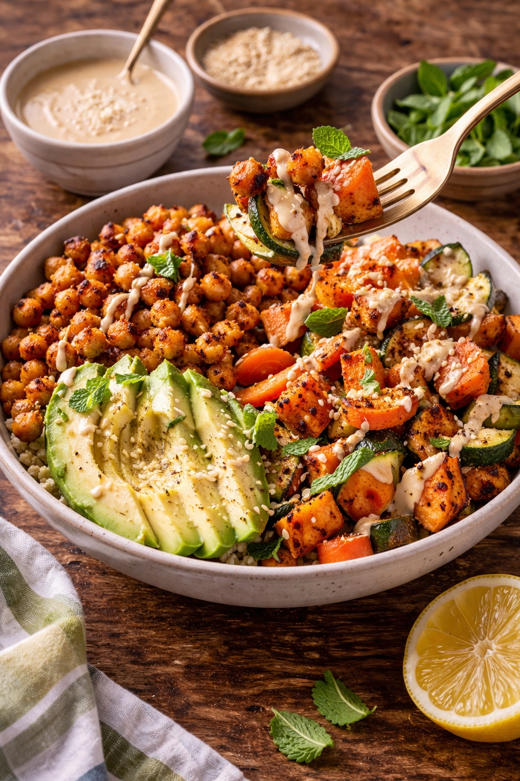 Crispy Chickpea and Roasted Veg Glow Bowl