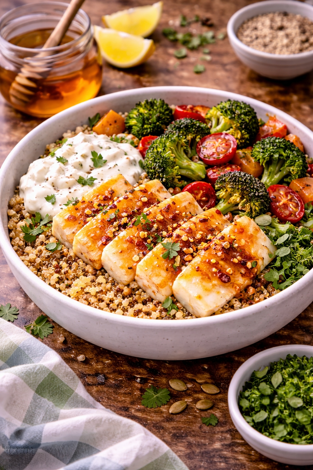 Crispy Hot Honey Halloumi Bowl