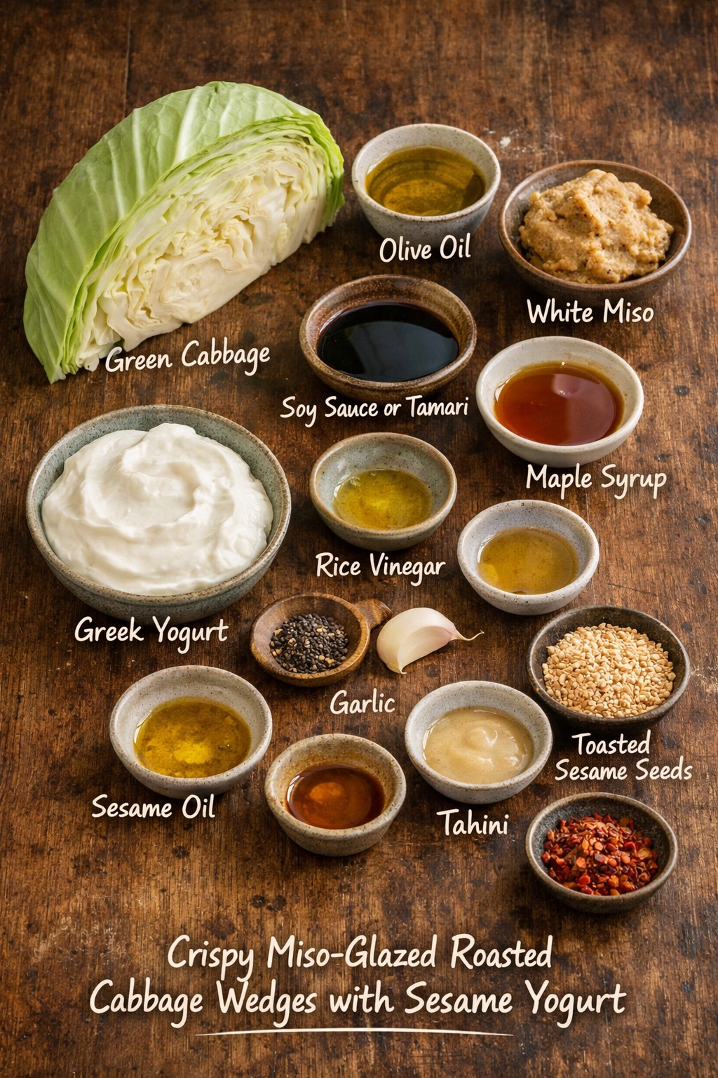 Crispy Miso-Glazed Roasted Cabbage Wedges with Sesame Yogurt