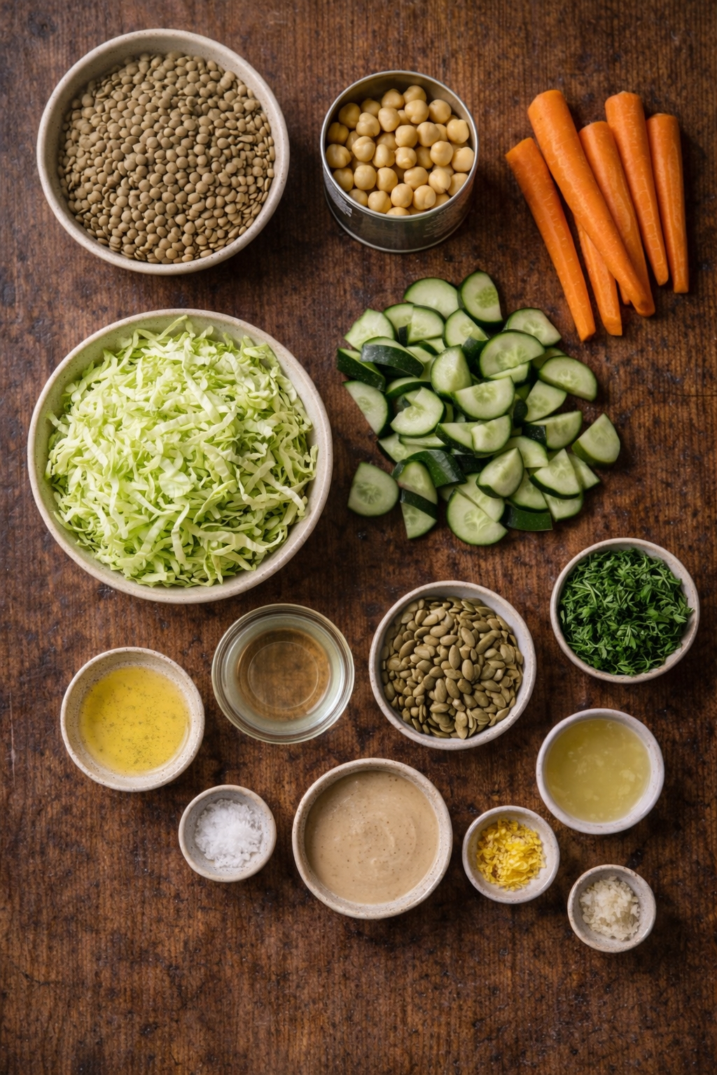 Fibermaxxing Crunch Salad with Lentils, Chickpeas and Lemon Tahini Dressing (High-Fiber Meal Prep Bowl)