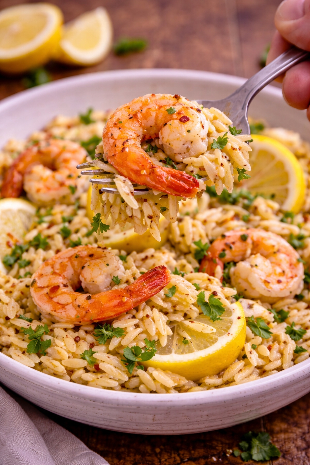 Lemon Garlic Shrimp Orzo