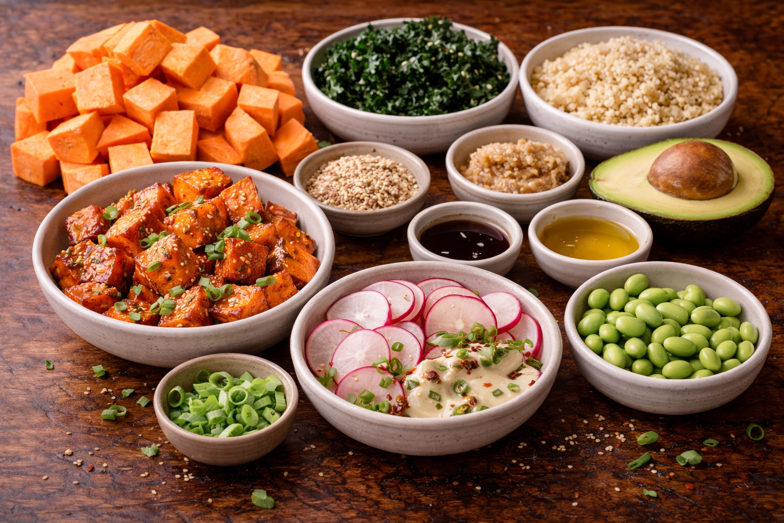Miso Glazed Sweet Potato Bowls