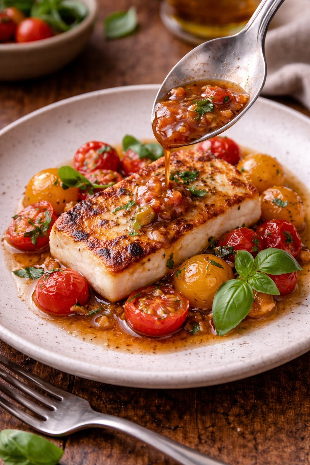 Pan-Seared Halloumi with Cherry Tomatoes