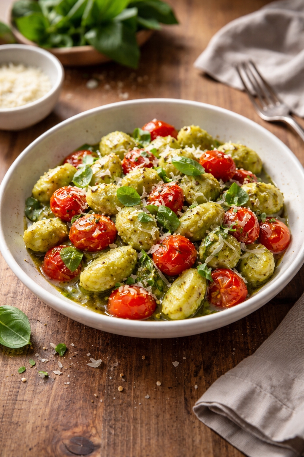 Pesto Gnocchi with Cherry Tomatoes