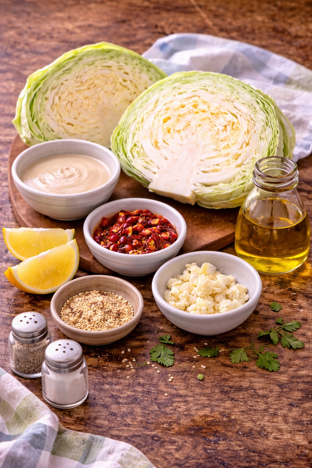 Roasted Cabbage Steak with Tahini Chili Crunch