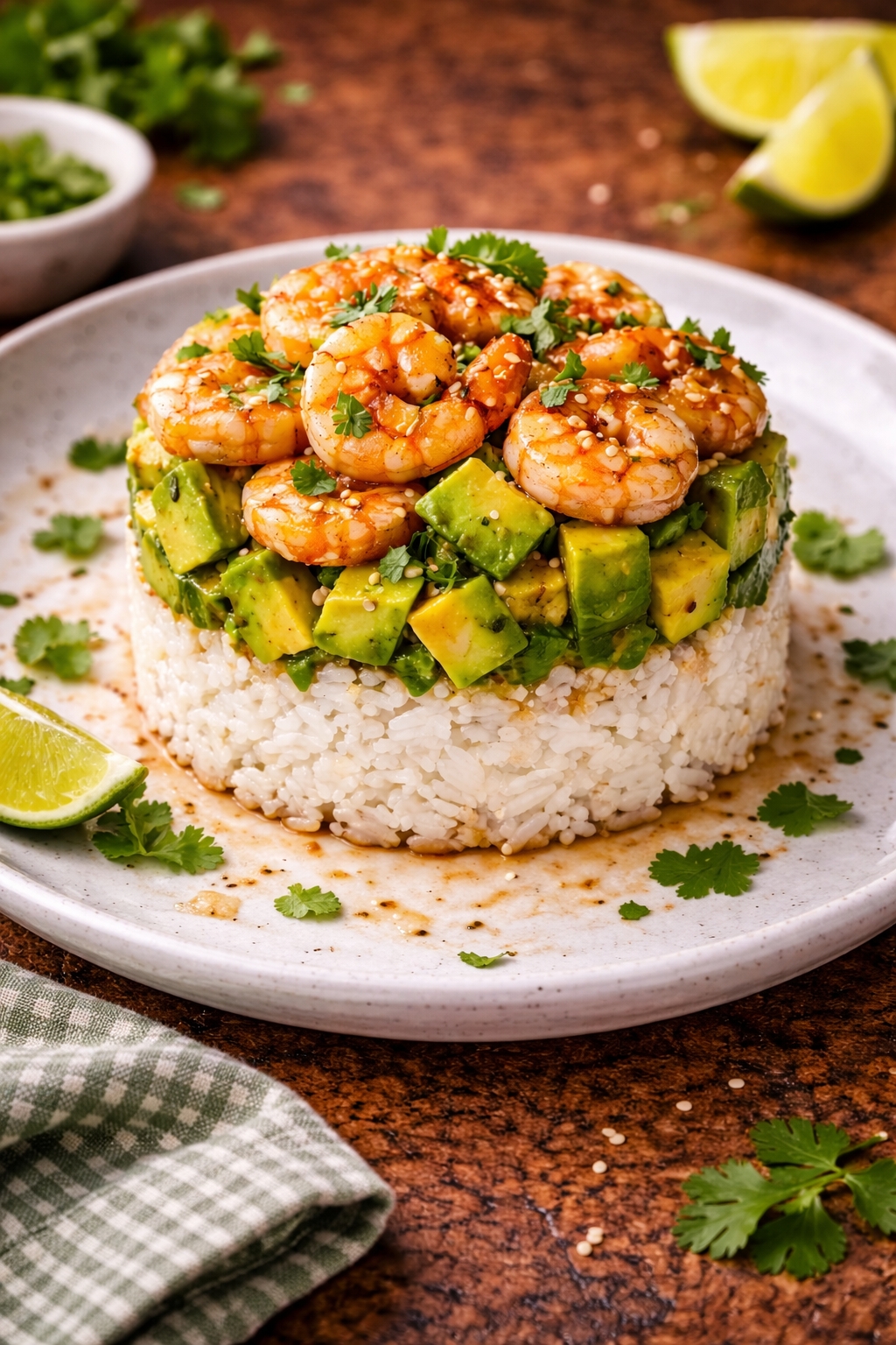 Shrimp and Avocado Rice Stack