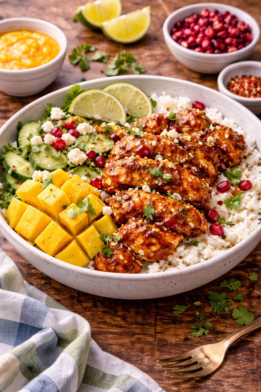 Sticky Mango Chili Chicken Rice Bowl