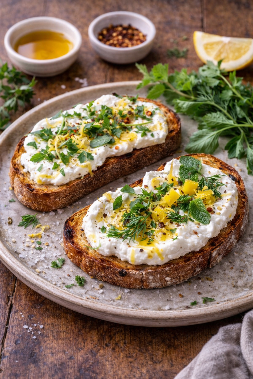 Whipped Ricotta Toast with Herbs